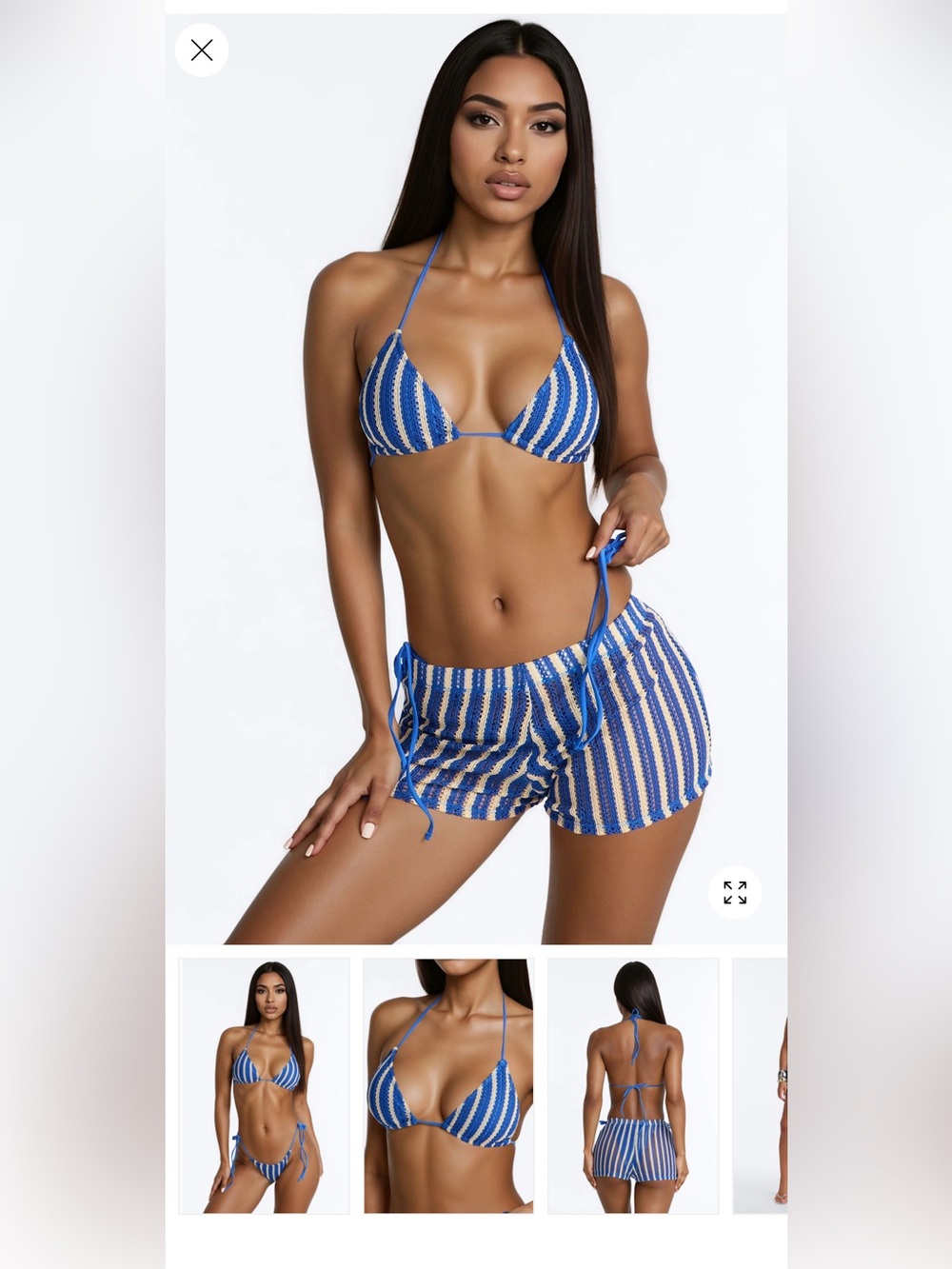 NWT Blue and Tan Striped Tie-Side Bikini Set